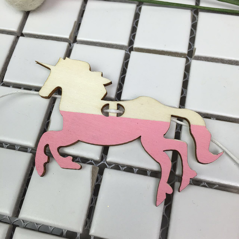 pink unicorn wooden pendant